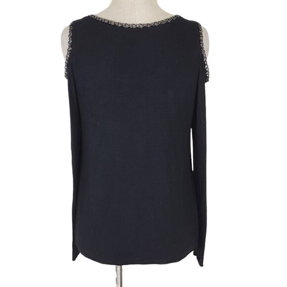 Bailey 44 Cold Shoulder Top Size S Chain Detailing Neck Shoulder Long Sleeve - Picture 4 of 10